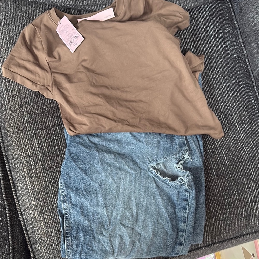 Wild fable outfit, taupe bodysuit size med. new with tag and wide let jeans 12